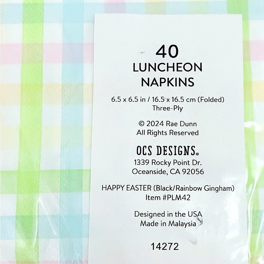 Rae Dunn Happy Easter 40 Pack Pastel Multicolor Plaid Easter Napkins